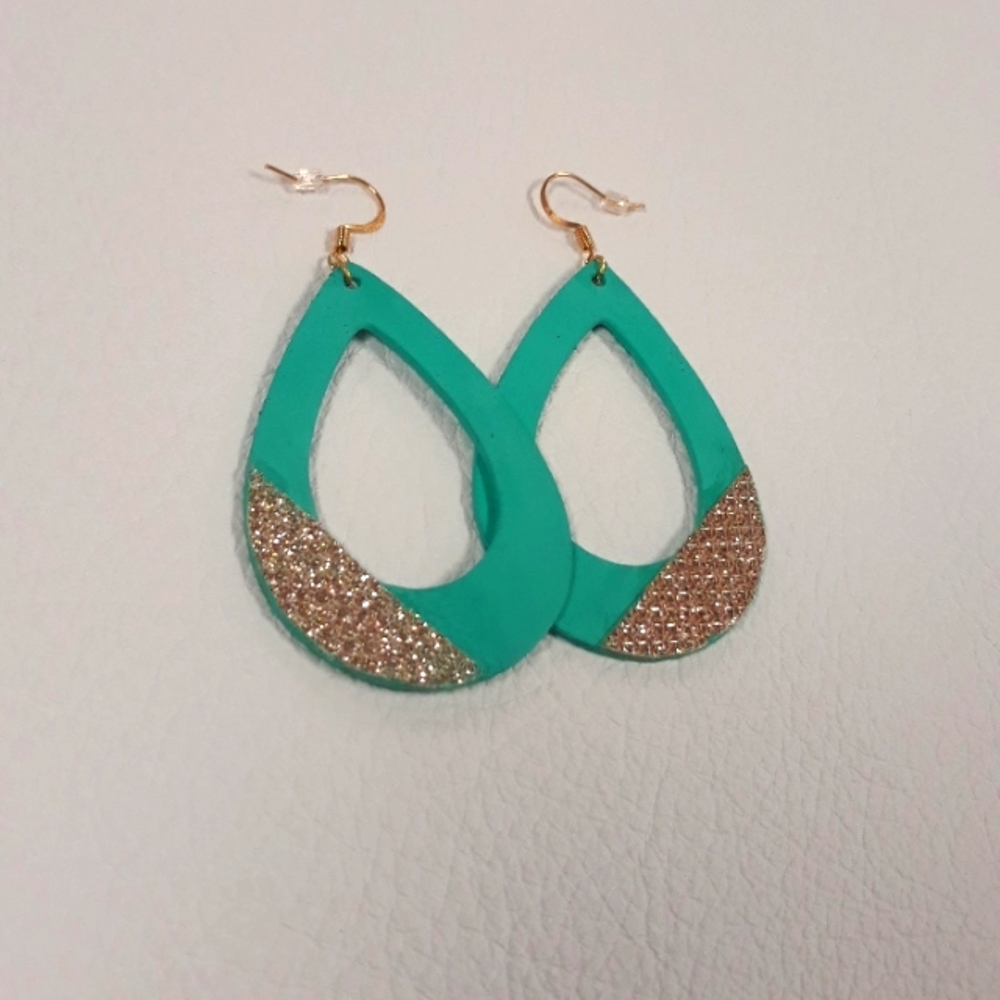 Mint Green/Teardrop/Hoop Earrings/ Shimmer Detail/ Handcrafted by J.Monique
